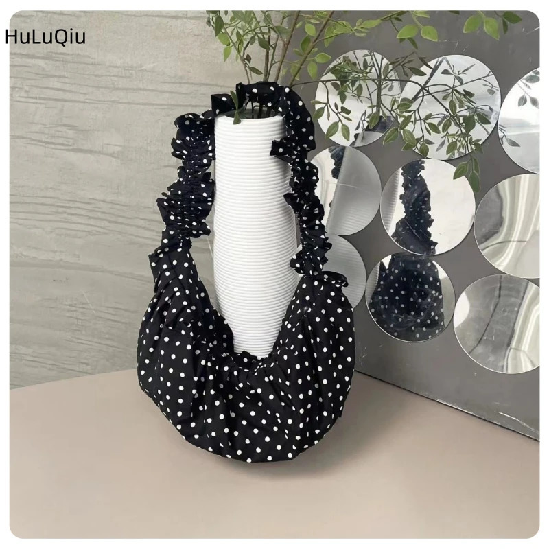Women Chic Underarm Bag Large Capacity Polka Dot Retro Crossbody Bag All Matched Pleated Dumpling Bag for Outdoor Travel 250214