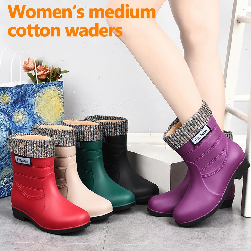 Outdoor Fashion Mid-calf Womens Non-slip Rain Boots Four Seasons Fashion Waterproof Non-slip Kitchen Work Rain Boots 250217