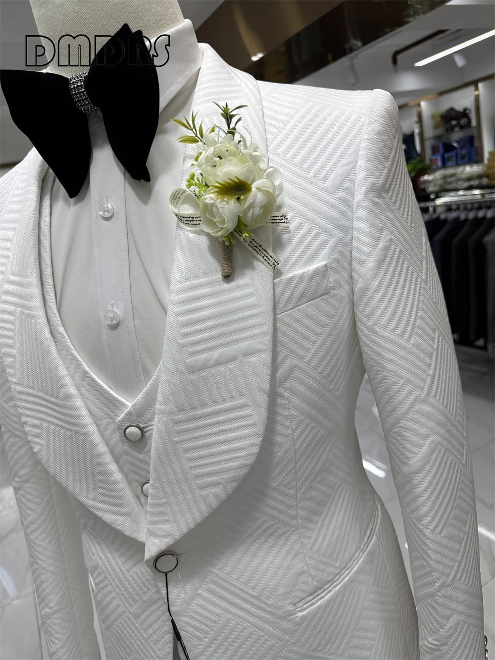 High Quality Wedding Suit Set for Groom Three Pieces Mens Fashion Suits One Button Shawl Neck Blazer Jacket Vest and Pants 250214