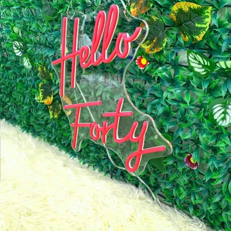 Hello Forty LED Neon Sign Custom 40th Birthday Neon Light Party Backdrop Decoration Sign Home Wall Art Decor Birthday Gift Z250218