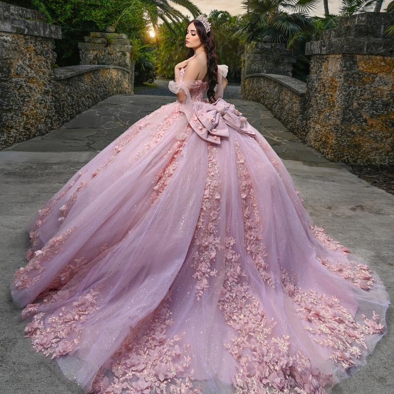 Pink Shiny Quinceanera Dresses Ball Gown Off The Shoulder Applique Lace Beads Tull Party Birthday Sweet 16 Dress Vestido 15 De Anos