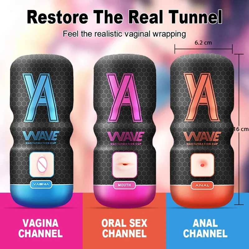 WAVE Powerful Sucking Masturbation Cup Realistic Anal Vagina Pocket Pussy Blowjob Massager Male Masturbator Sex Toys for Men 8+ W250218