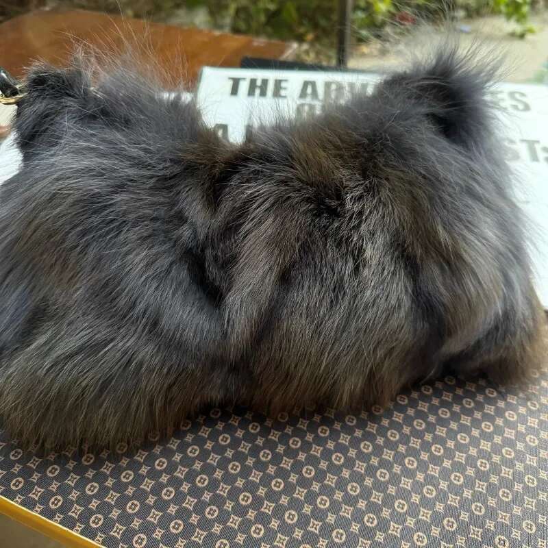 NEW Real Fox Fur Woman Ladies Crossbody Bags Designer Handbags Women Handbag Shoulder Fuzzy Fluffy Tote Bag