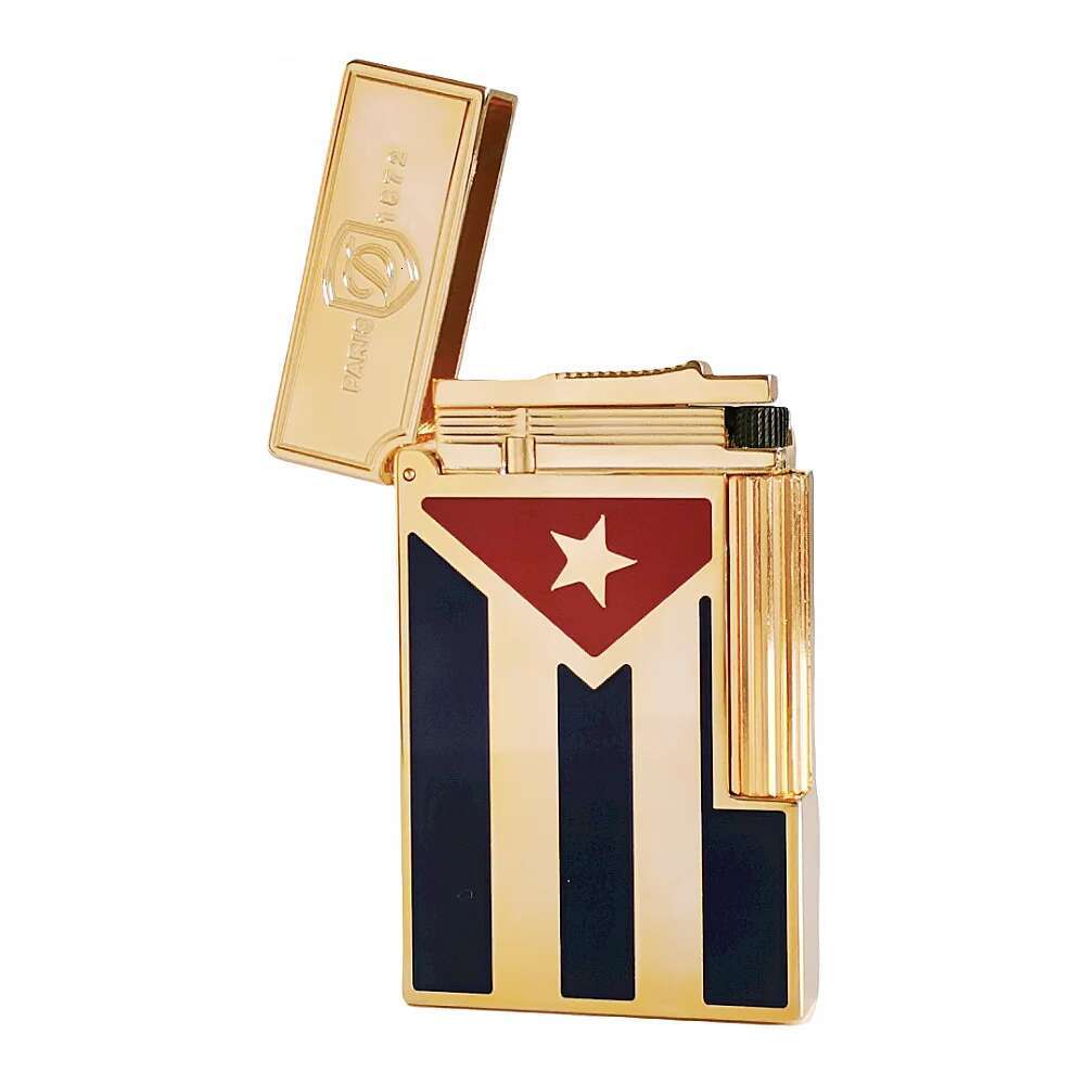 Cuba Gas Lighters Brass Lacquer Cuban Flag Smoking Accessories Tobacco Cigar Cigarette Men Gift Collections Ding Sound