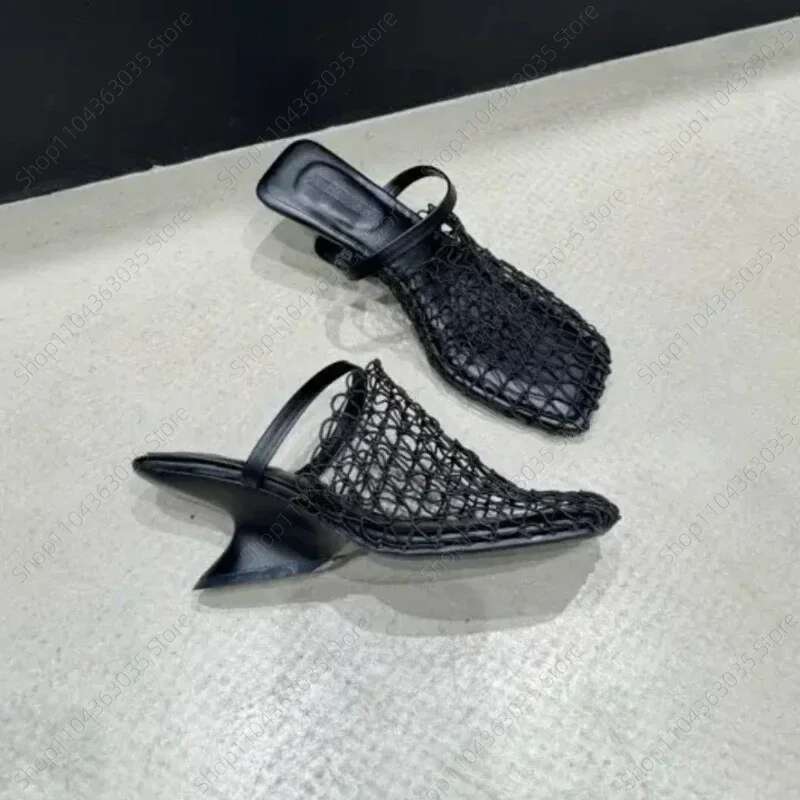 Strange Style Square Toe Slippers Air Mesh Height Increasing Fashion Solid Summer Outwear Women Shoes 2025 New Arrivals