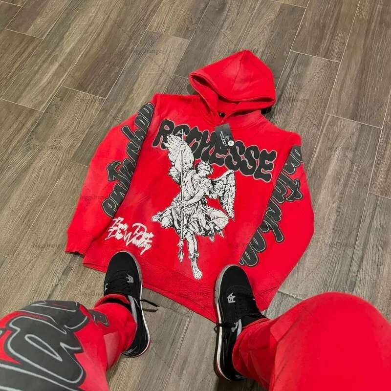 Retro Rock Punk Style Oversized Sweatshirt American Haruku Colorful Letter Print Graphic Hoodie Men Casual Hip-hop Streetwear