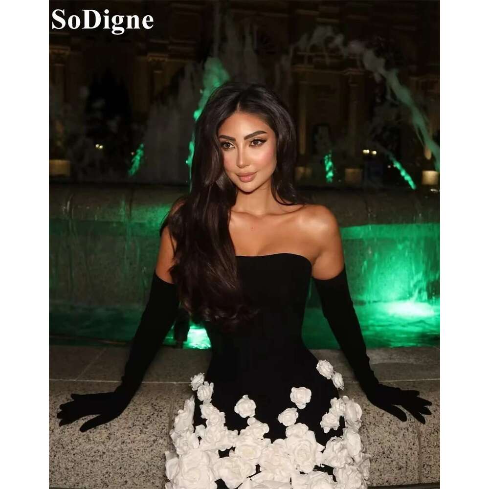 Chic Sodigne Black Veet Evening Dresses Mermaid Strapless D Wers Long Party Dress Arabic Women Prom Gowns Customized ress