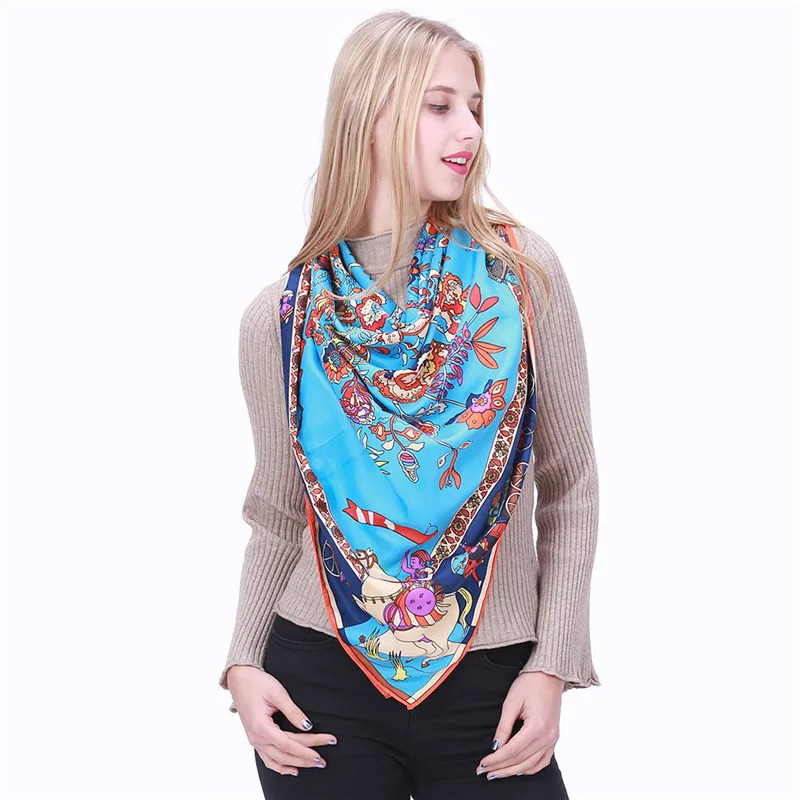 LESIDA Pure Silk Scarf Women Large Shawls Stoles Tree Print Square Scarves Foulards Femme Wrap Bandanas 130*130CM 1303 250213