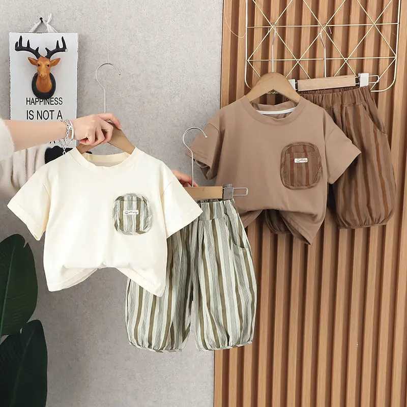 Summer childrens babys boys clothing sets striped short sleeved T-shirts casual clothing baby clothing 2PCS/set W250218