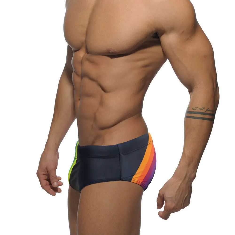 Swimsuit Rainbow Print Low Waist Mens Triangle Swimsuit Cup Anti-Embarrassment Tether Beach Pants M250218