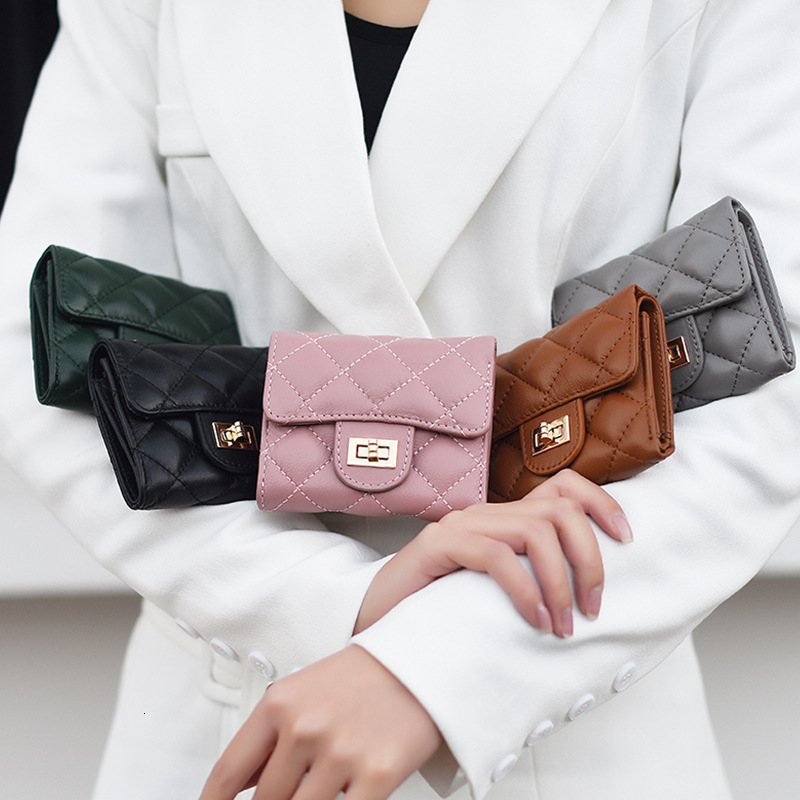 Xiaoxiangfeng women's short coin purse, simple diamond grid large capacity sheepskin wallet, real pickup bag #swissmilitary