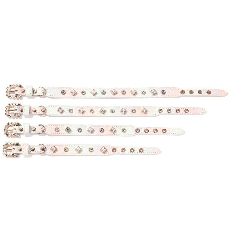 Luxury Leather Dog Collar with Rhinestone Accessories,Shiny Gradient Leather Pet Collar, Adjustable Dog Accessories for Small Dogs, Pomeranian, Chihua