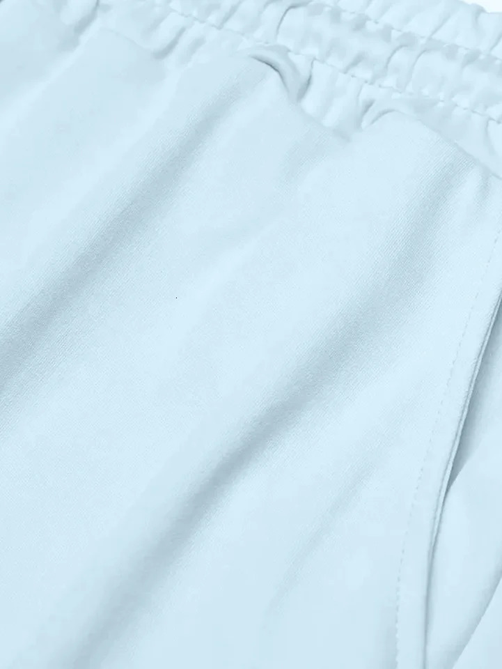 Mens 2 Pieces Outfits Stripe Cuff Custom Fit Short sleeve And Plain Drawstring Waistband Stripe Hem Shorts Set 250217