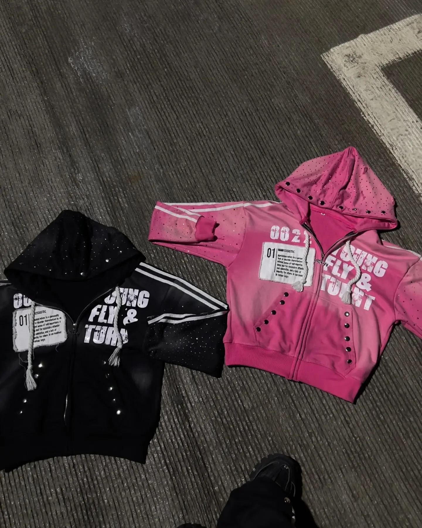 Y2k America Vintage Sequins Rhinestone Embroidery Zipper Hoodie Men Women Punk Gothic Stripe Patchwork Trendy Sweatshirt Hoodies 250217