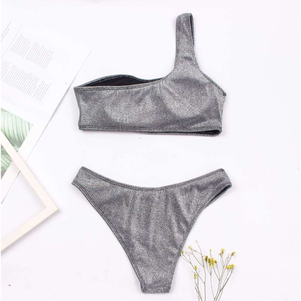 Instagram Skew Shoulder Shiny Fabric New Bikini Swimsuit 2025 Swimsuits Designer Womens Swimsuit Designers Bikini New Product New Arrival