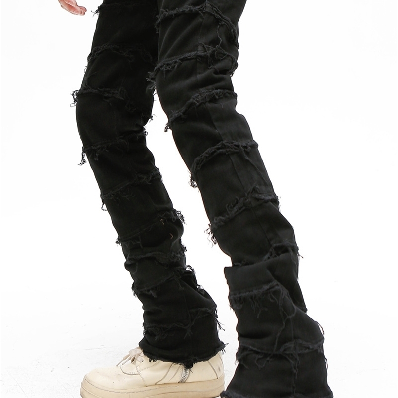 Heavy Industry Hole Frayed Destruction Waxed Jeans Mens High Street Retro Straight Ripped Pencil Pants Oversize Denim Trousers 250217