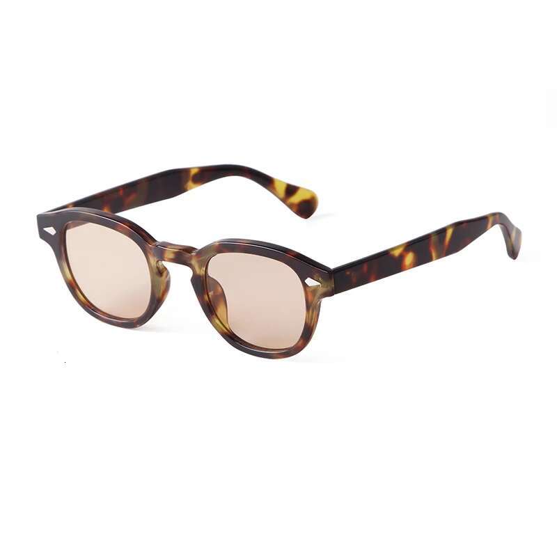 Vintage Tortoise Shell Round Sunglasses Women Men 2025 Brand Design Retro Rivet Yellow Blue Lens Square Sun Glasses Female UV400