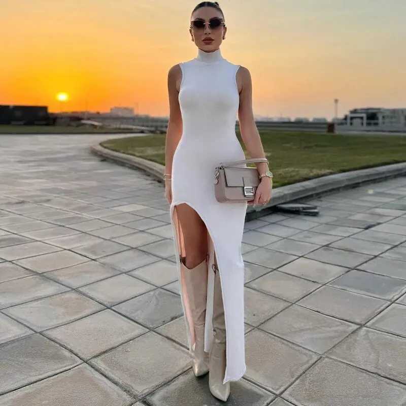 Basic Casual Dresses Hawthaw Women Fashion Party Club Evening Strtwear Bodycon White Midi Dress 2024 Summer Clothes Wholesale Items For Business H2521