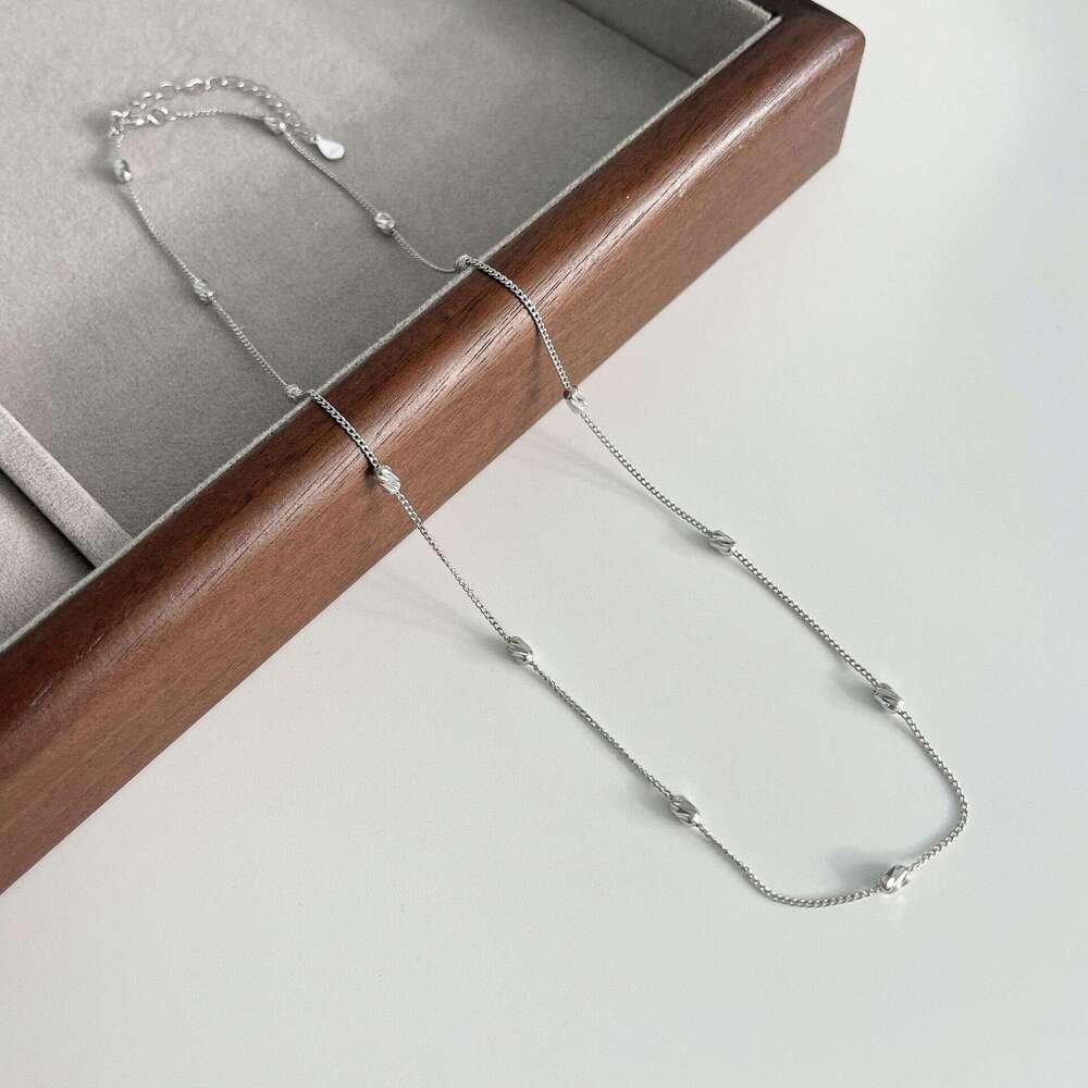 Tichins fashionable car wer diagonal bead necklace S pure sier minimalist style collision color versatile collarbone chain for women