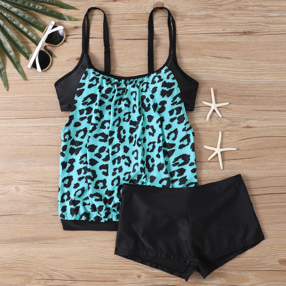 European and American plus size split bikini color printed two-piece swimsuit 2025 new casual versatile fashion clothing