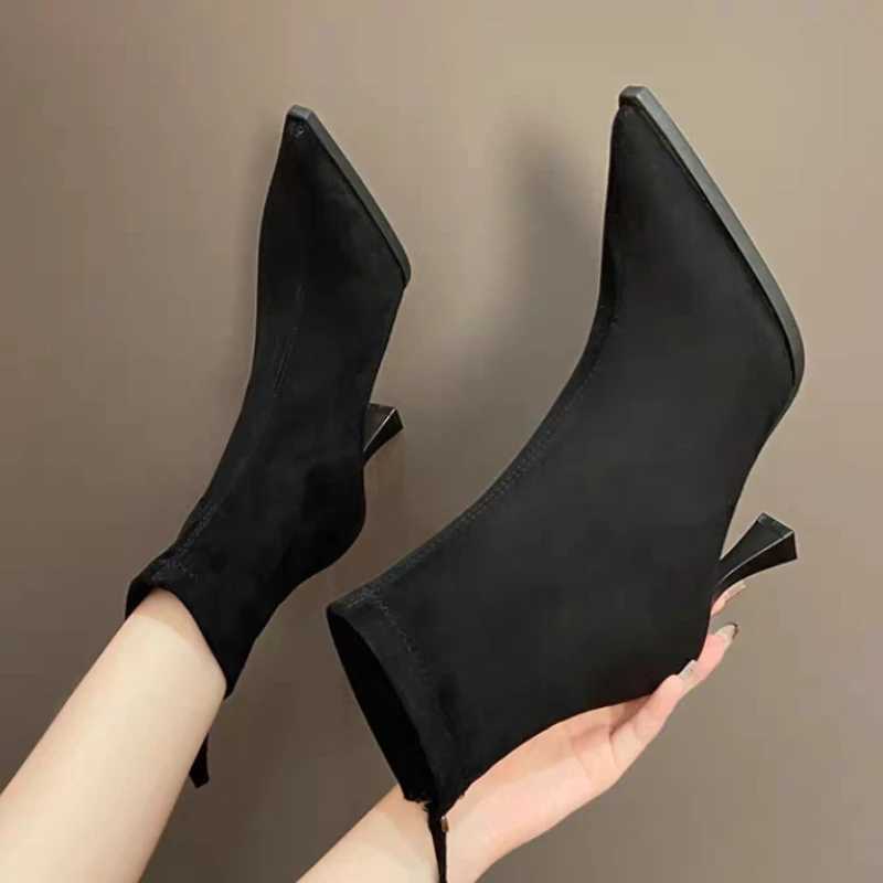 2024NEW Ankle Boots Leopard Women Pointed Toe Ladies Chunky High heel Female Shoes Footwear Plus SizeXJ250217