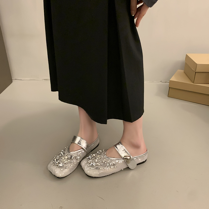 Top Quality Summer Women Flat Ballet Shoes Rhinestone Luxury Women slippers Platform Mesh Shiny Womens Casual Shoes Crystal Shoe Diamond Mary Jane San