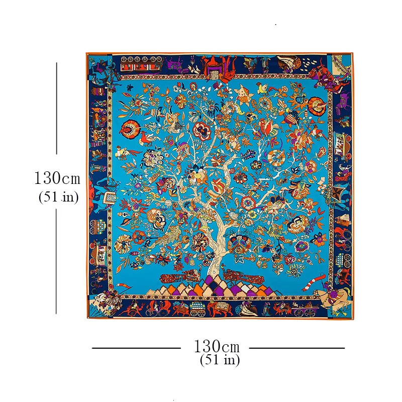 LESIDA Pure Silk Scarf Women Large Shawls Stoles Tree Print Square Scarves Foulards Femme Wrap Bandanas 130*130CM 1303 250213