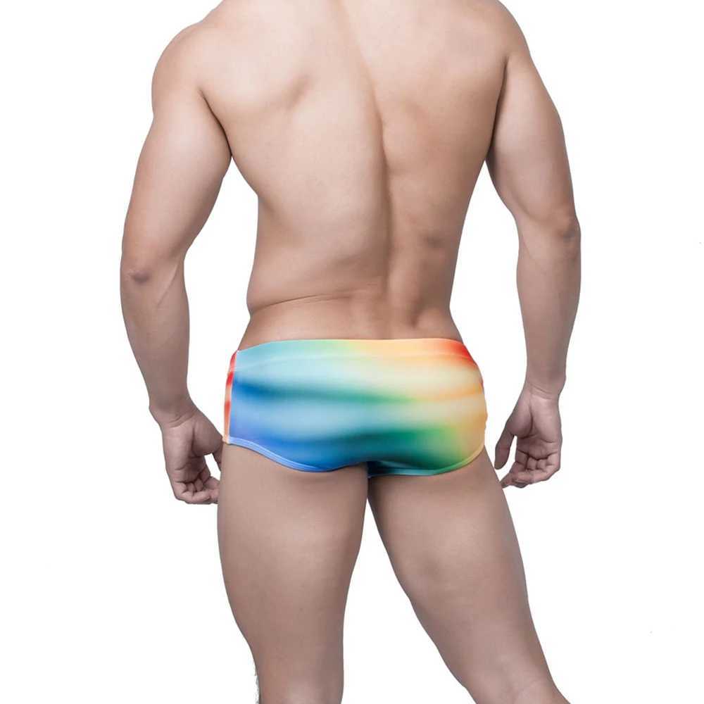 Summer Mens Swimming Trunks Sexy Low Waist Beach Board Surfing Swimwear Gradient Fashion Male Sport Quick Dry Bathing Swimsuits M250218