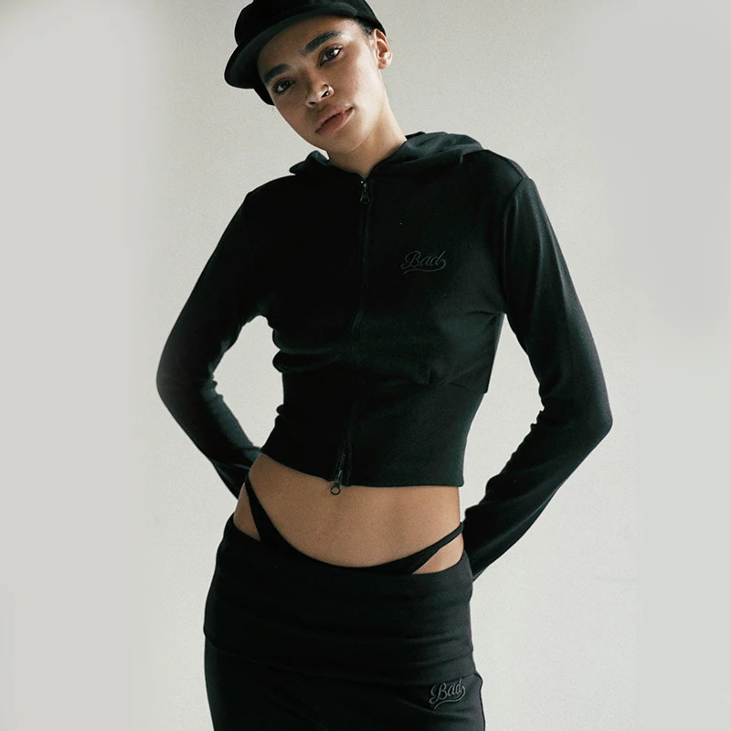 Badblood Zipper Hoodie for Womens Collection with Exposed Umbilical and Sexy ed Short 250213