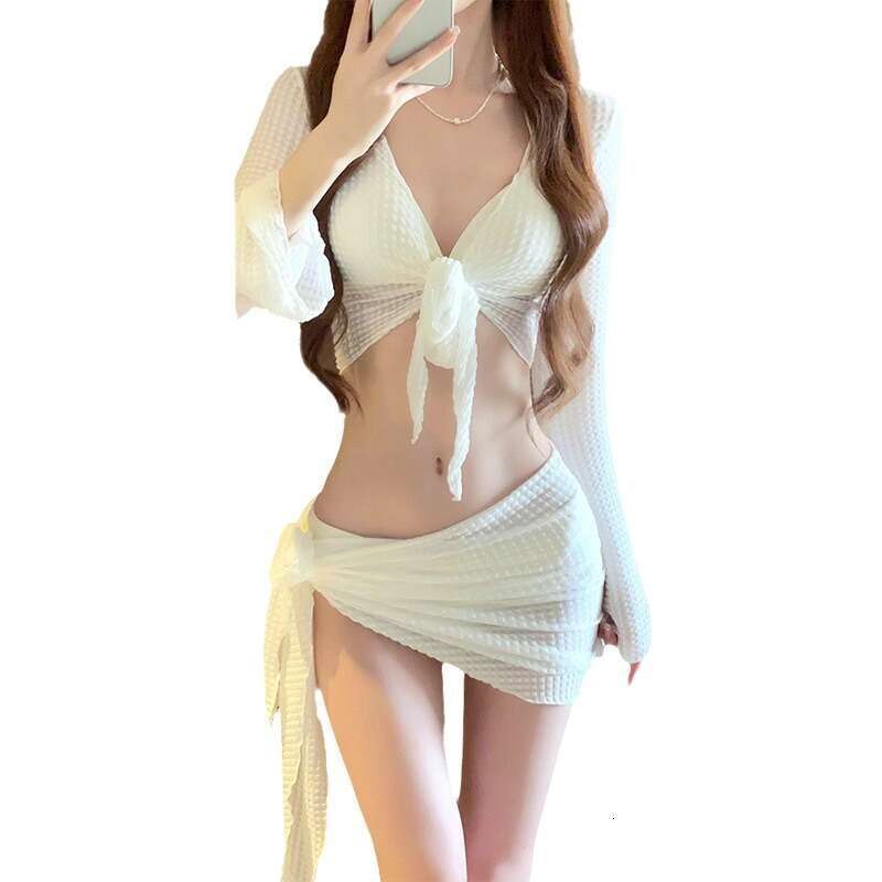 Swimsuit Women's Bikini Three Piece Set Split New Fashionable Skirt Style Hollow Conservative Seaside Hot Spring Swimsuit Gt Cut Porno New Arriva