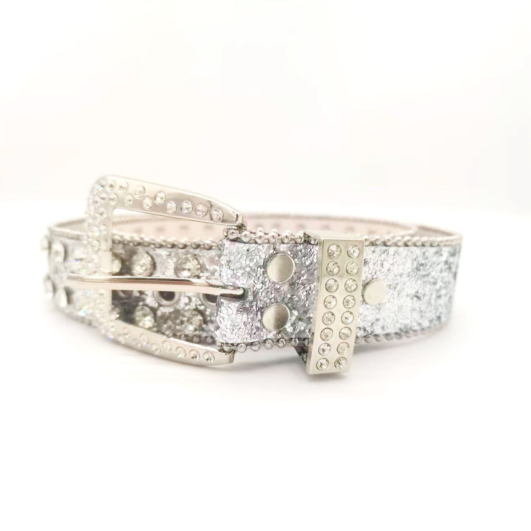 Punk Fashion Men's Rhinestone Belt Featuring Full Diamond Inlay and Skeleton Detail