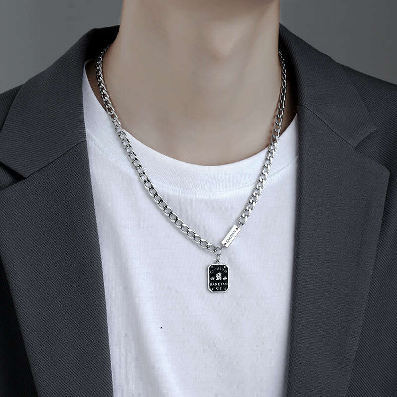 Fang Pai Letter Titanium Steel Necklace for Boys Hip Hop Trend Light Cuban Street clavicle Chain High Sense Female Pendant