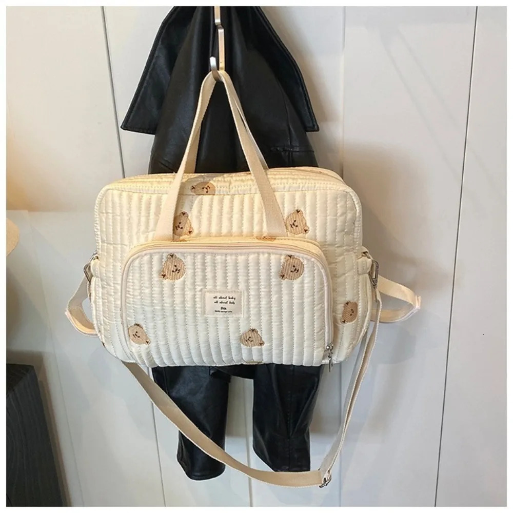 Mommy Diaper Bag Large Capacity Print Embroidery Zipper Handbag Beige born Nappy Pouch Portable Single Shoulder Womens Bag 250218