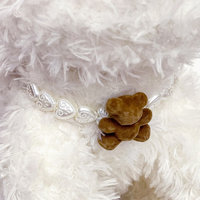 Love Beads Dog Necklace with Brown Small Bear Decoration, Cute Fashion Pet Collar Puppy Accessories Pet Necklace Gift Jewellery Accessories for Small 