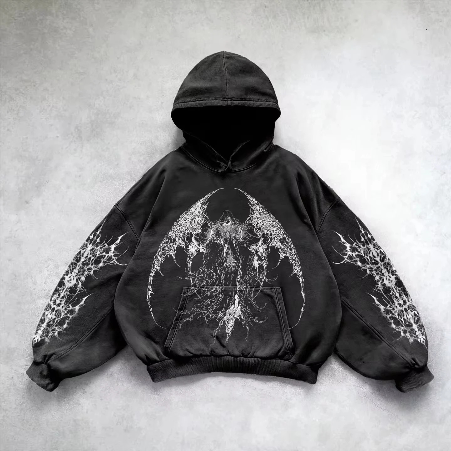Retro Gothic Graphic Print Hip Hop Hoodie for Men Y2k Grunge Punk Casual Loose Pullover Women Streetwear Sweatshirt Hoodies 250217