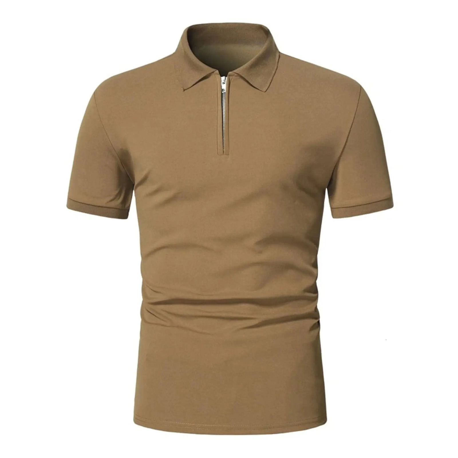 Mens polo shirt solid color short-sleeved zipper lapel T-shirt casual top 250217