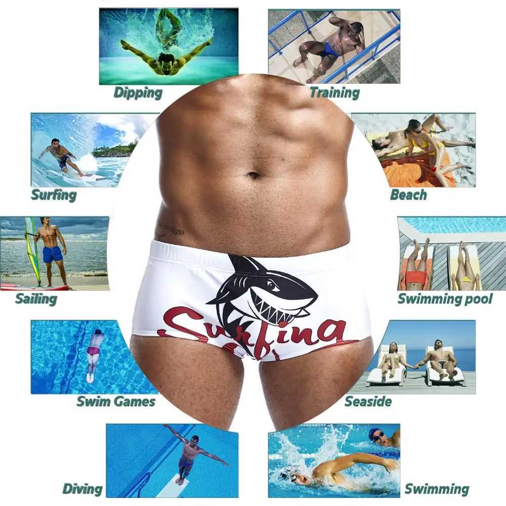 Print mens sexy new swimsuit mens beach surfing swimsuit with Drawstring Holiday Square Leg Trunks AM8152 M250218