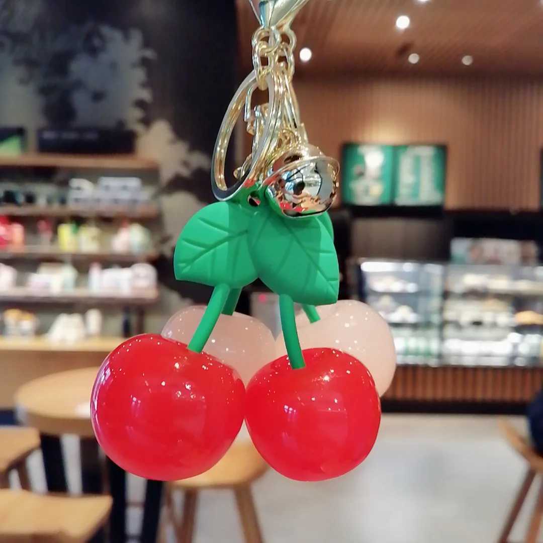 Keychains Lanyards Bag Parts Accessories New Simulated Delicious Cherry Keychain Summer Fruit Pendant Womens Jewelry Gift H250217