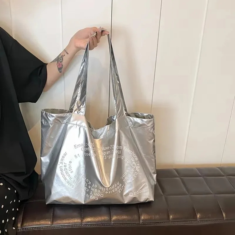 High End Fashion Versatile Large Capacity Bag for Women Niche n Trendy Tote Silver Letter Shoulder 250206