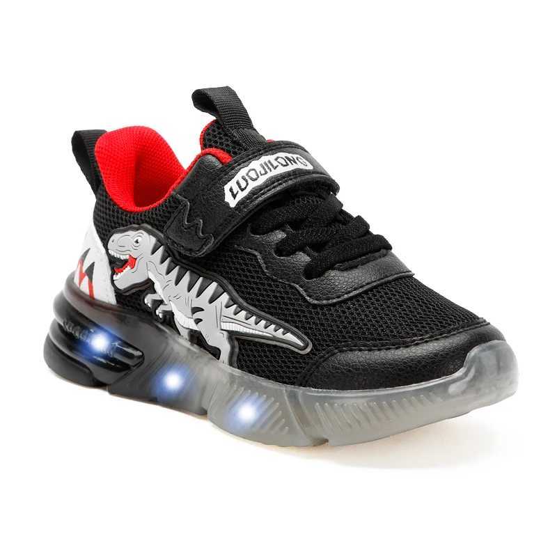 EXDINO Dinosaur 2-6 Childrens LED T-REX Mesh Autumn New Light Up Shoes Boys Little Kids Outdoor Casual Glowing Sports Sneakers Z250217