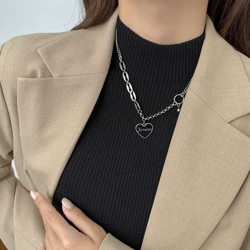 Love Letter Necklace, Instagram, Cold and Trendy Internet Red Metal Titanium Steel Lock Bone Neck Chain, Female Hip Hop