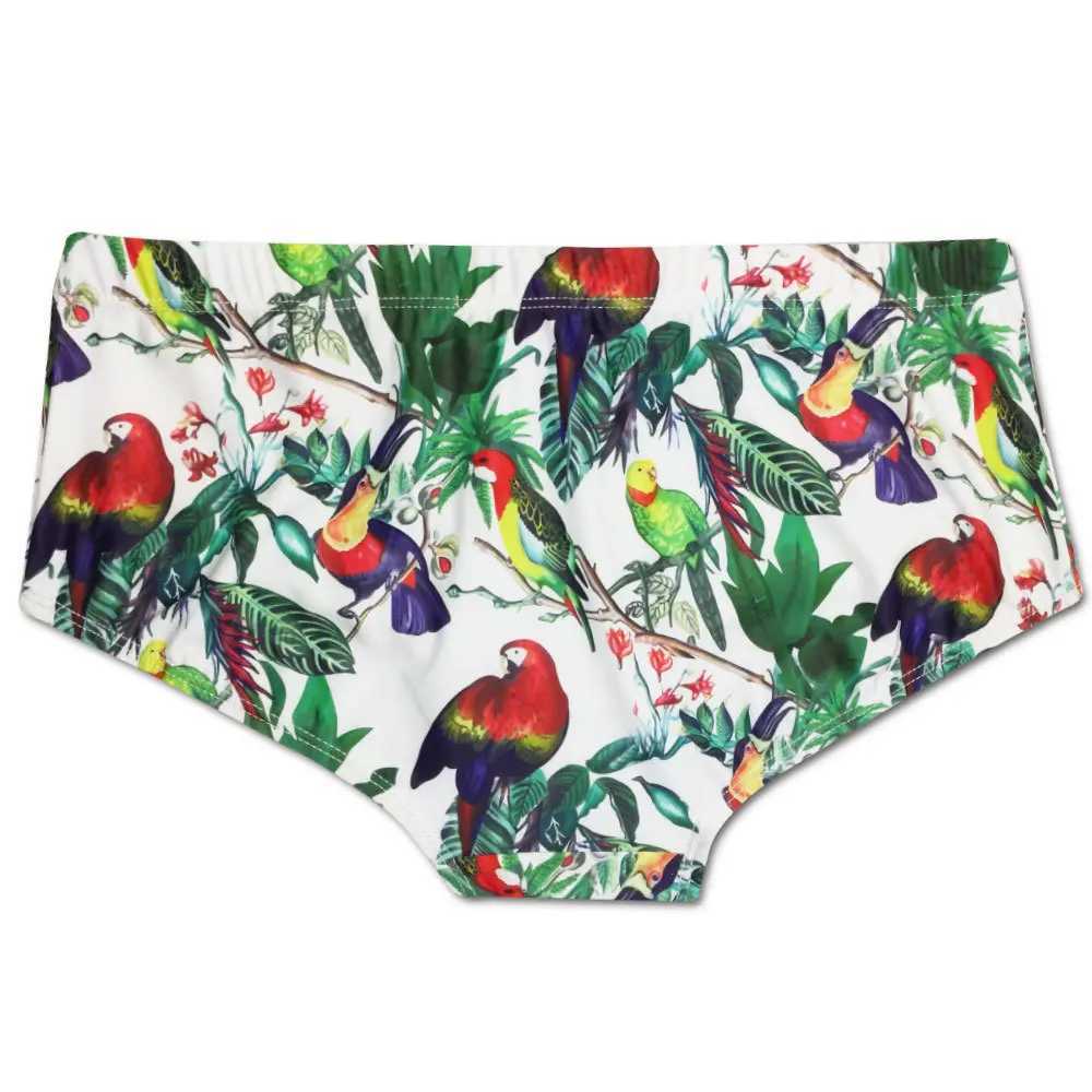 Fashion Parrot Pattern Men Swimwear Brazilian Traditional Cut Swimsuits Swimming Trunks Surf Boxer Briefs Board Shorts Save M250218