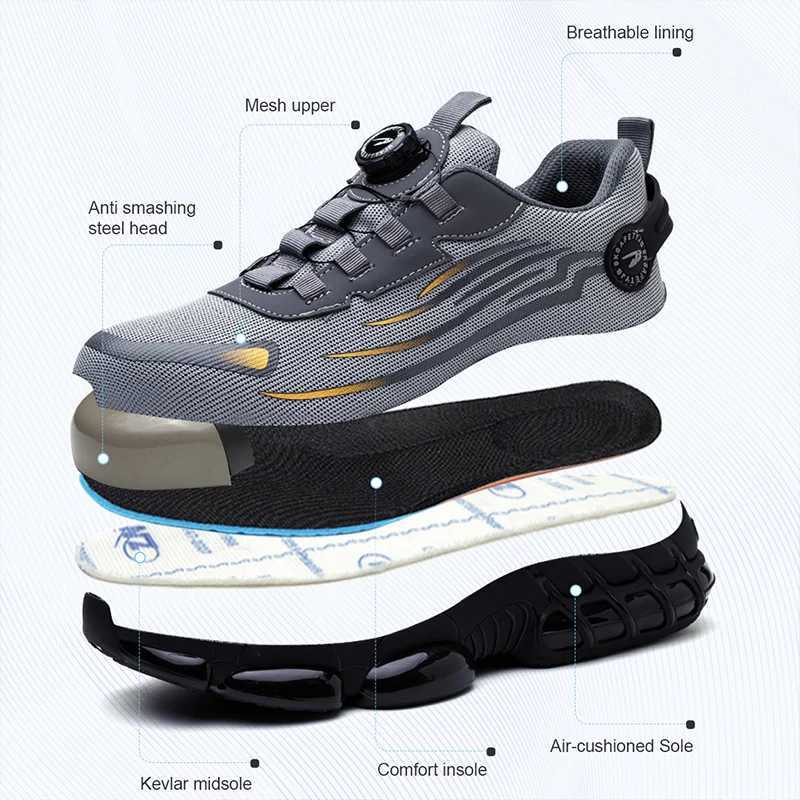 Rotating Button New Safety Shoes Men Anti-smash Anti-puncture Work Shoes Fashion Men Sport Shoes Security Protective Boots MenC250217