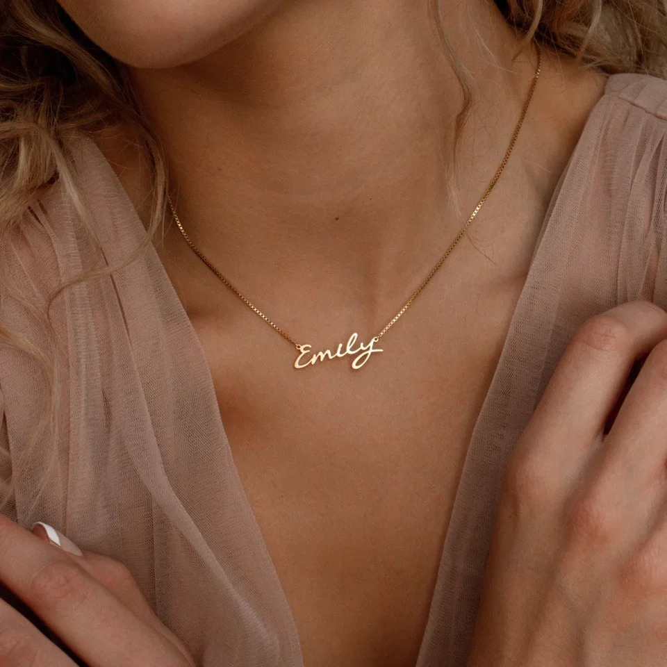 Custom Name Necklace For Women Any Font with Box Chain Gold Nameplate Friend Perfect Birthday Gift Choker 2023 250210