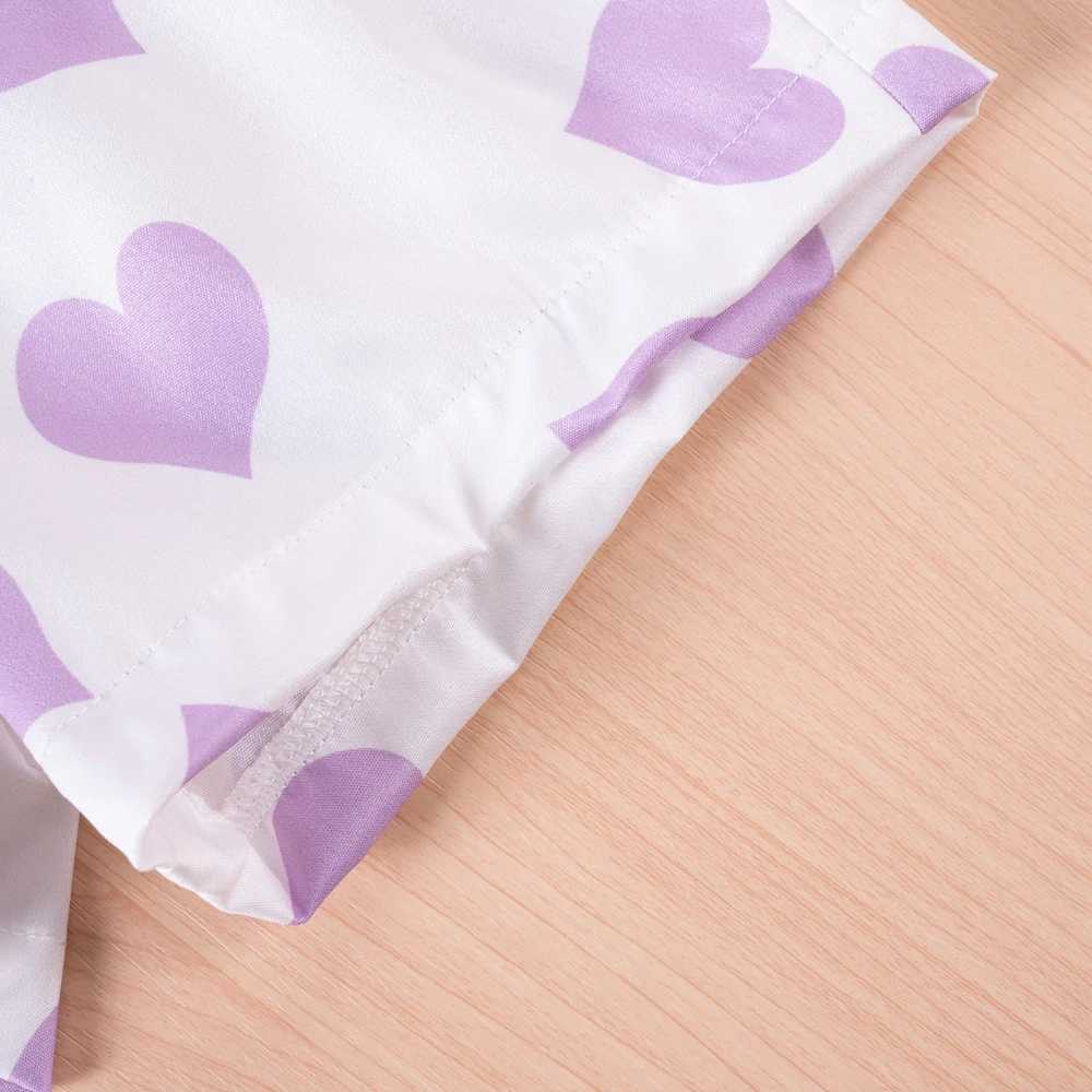 2 Summer Girls Set Round Neck Childrens Clothing Sweet Solid Color Top+Heart Shaped Printed Shorts Soft Skin Friendly W250218