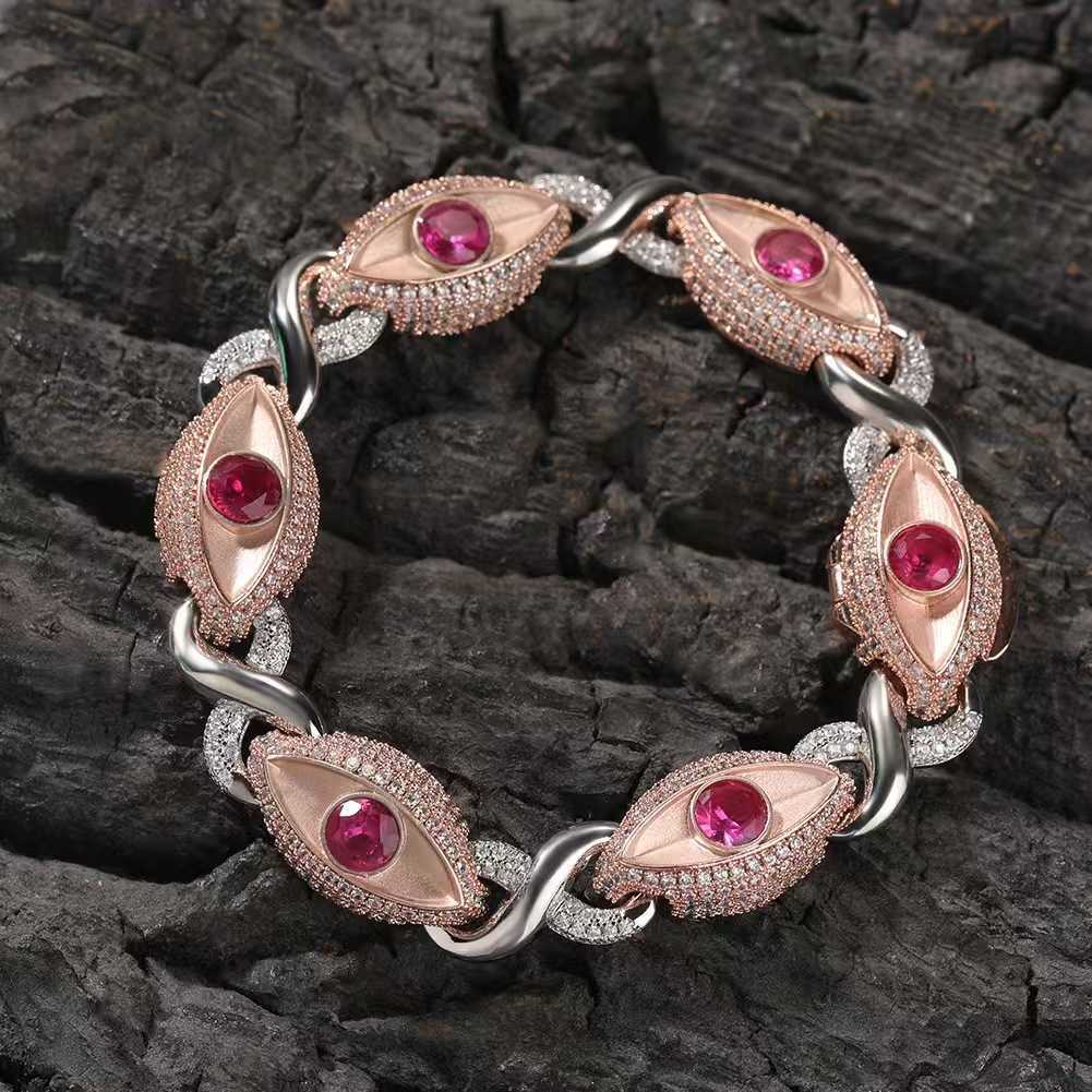 2025 Designer necklace New Fashion Jewelry Mens Ruby Diamond Eyes Bracelet 15mm 925 Sterling Silver VVS Moissanite Diamond Cuban Link Bracelet