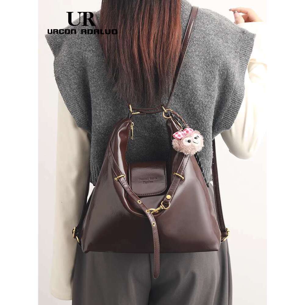 studded decorative backpack, Argyle dual-use backpack, fashionable chain decoration women's handbag