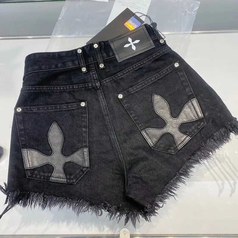 Bandage Shorts Womens Jeans Shorts Side Drstring Black Casual Summer Plus Size Shorts Fe High Waisted Denim Shorts PantsXJ250217