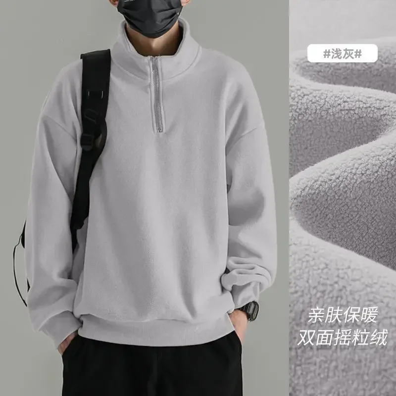Men Sweatshirt Double Sided Polar Fleece Warm Half Zipper Turtleneck Thermal Sweatshirts Casual Running Korean Hoodie Clothing 250214