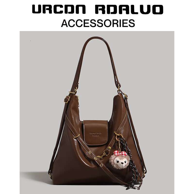 studded decorative backpack, Argyle dual-use backpack, fashionable chain decoration women's handbag